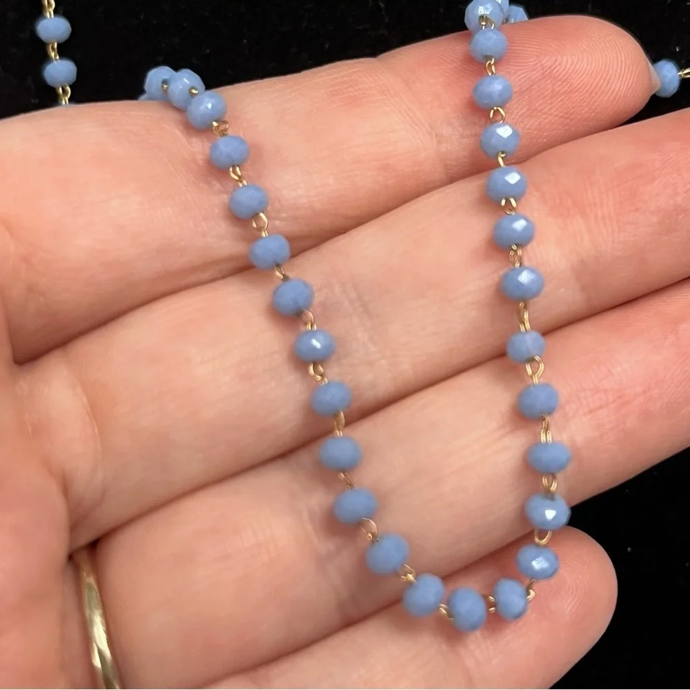 long strand small faceted light blue‎ pastel beads delicate elegant subtle